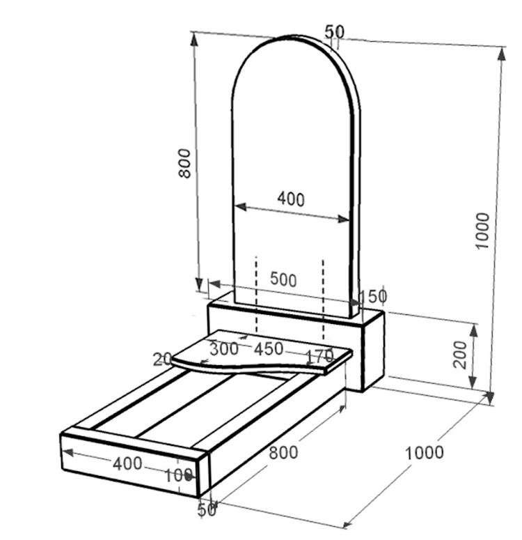 Розміри Гранітний пам'ятник напівкруглий одинарний із чорного граніту Коростишів з хвилею різьблений к3-kor-npf-80-40-05-006-l