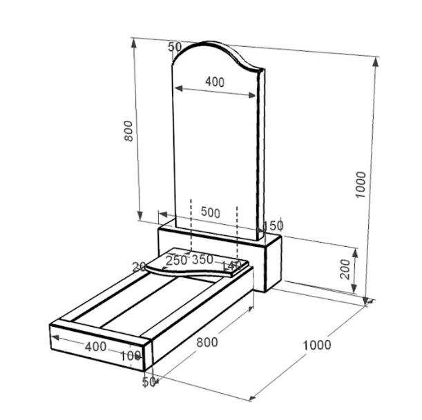 Размеры Гранитный памятник фигурный одинарный из черного гранита Коростышев с волной резной к4-kor-npf-80-40-05-011-l