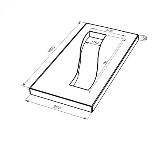 Размеры Надгробная плита черного цвета 1000x500x50 из гранита Букинского карьера с неполированными фасками Полоса левые pl-buk-npf-npt-100-50-05-POLOSA-l