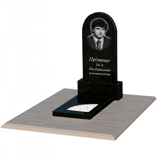 Кам'яний надгробок із граніту з вирізаним куточком одинарний із чорного граніту Коростишів к9-kor-pf-80-40-05-006-pbd1