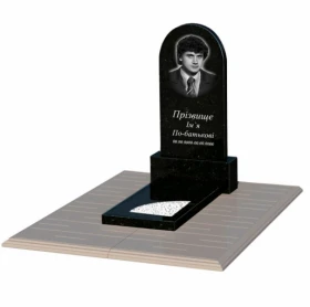 Кам'яний надгробок із граніту з вирізаним куточком одинарний із чорного граніту Коростишів к9-kor-pf-80-40-05-006-pbd1