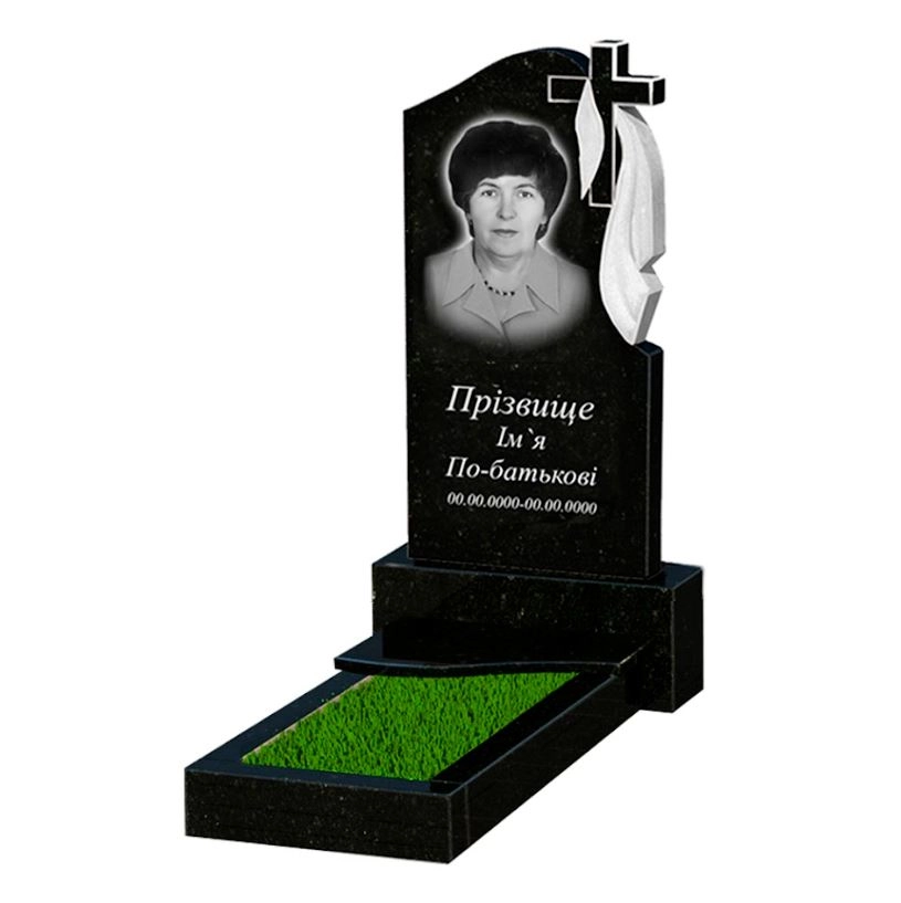 Основне Гранітний пам'ятник з хвилею різьблений одинарний із чорного граніту Коростишів к3-kor-pf-80-40-05-142-r