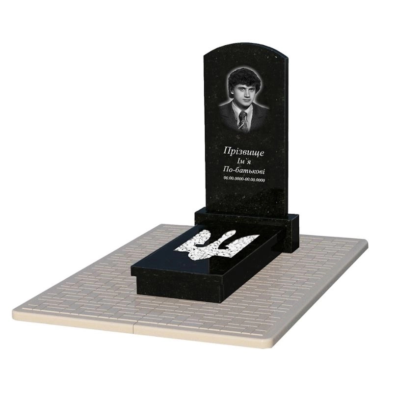 Основное Одинарный гранитный памятник с Трезубом вырезанным из черного гранита Коростышев Дуга 009 к8-kor-pf-100-50-08-009-pbd2