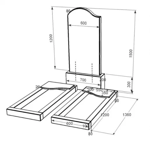 Размеры Памятник из гранита габбро двойной из черного гранита Коростышев с волной резной к16-kor-npf-120-60-08-011