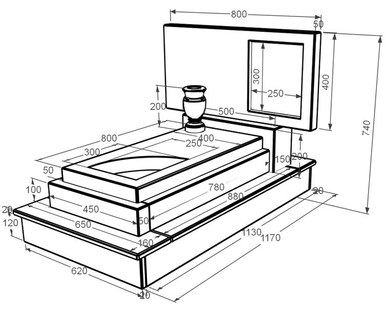 Розміри Пам'ятник із мармуру для дівчини одинарний з білого мармуру Волокас з вирізаним куточком к24-vol-pf-40-80-05-001-ck