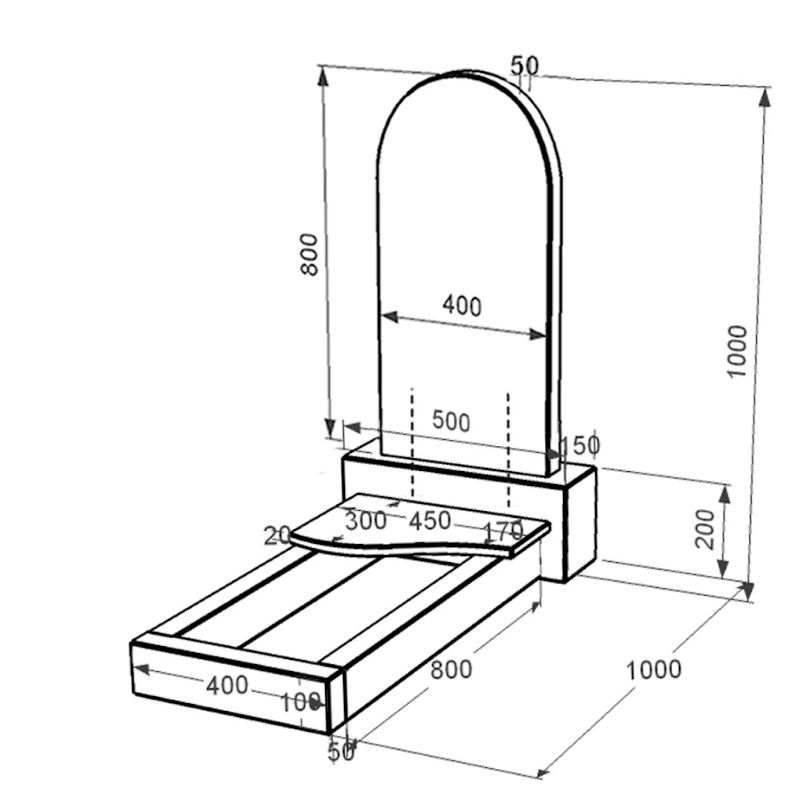 Розміри Гранітний пам'ятник напівкруглий одинарний із чорного граніту Коростишів з хвилею різьблений к3-kor-pf-80-40-05-006-l