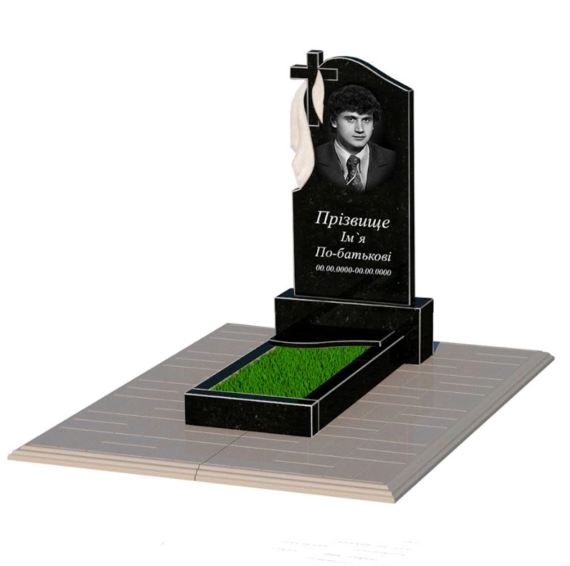 Основне Пам'ятник із граніту стела 80x40 см одинарний із чорного граніту Коростишів з хвилею різьблений к4-kor-npf-80-40-05-142-l-pbd1