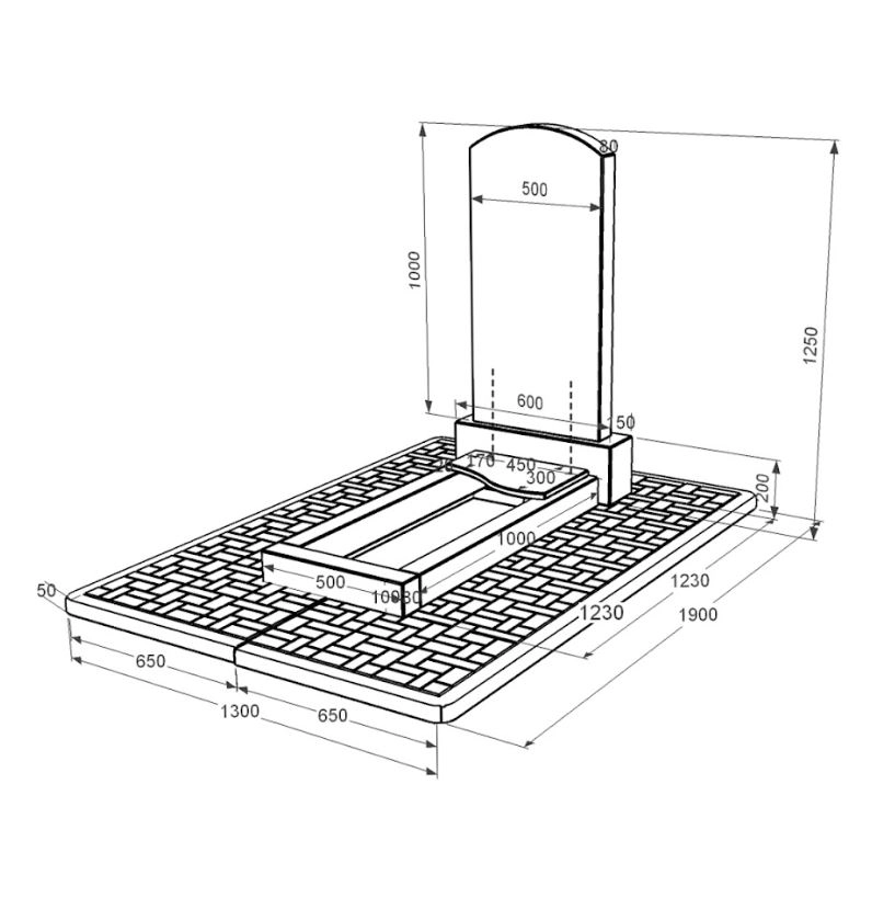 Розміри Гранітна плита на могилу з хвилею різьблена одинарна із чорного граніту Коростишів к5-kor-npf-100-50-08-009-pbd2
