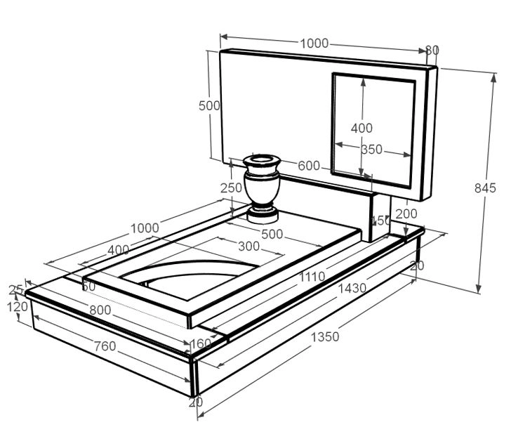 Размеры Мраморный памятник женский одинарный из белого мрамора Волокас с вырезанным уголком к9-vol-pf-50-100-08-001-ck