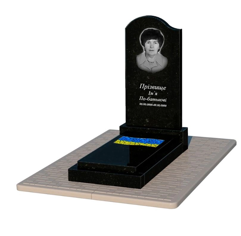 Основное Гранитный памятник с вырезанным флагом одинарный из черного гранита Коростышев к6-kor-pf-100-50-08-011-l-pbd2