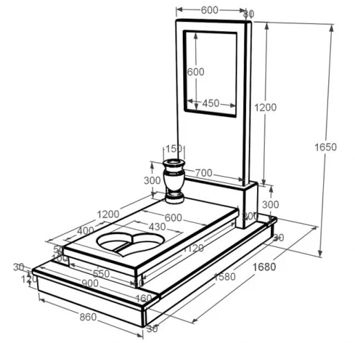 Розміри Пам'ятник із мармуру широкий з мармуру Дайна з серцем різьблена робота к11-dan-pf-120-60-08-001-ck
