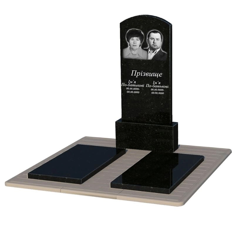 Основне Пам'ятник із граніту довжиною 120 см подвійний з дугою різьбленою із чорного граніту Коростишів Дуга 009 к17-kor-pf-120-60-08-009-pbd3