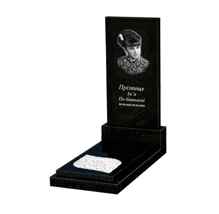 Основне Гранітний пам'ятник для дівчини одинарний із чорного граніту Коростишів з листом різьблена робота к13-kor-pf-120-60-08-001