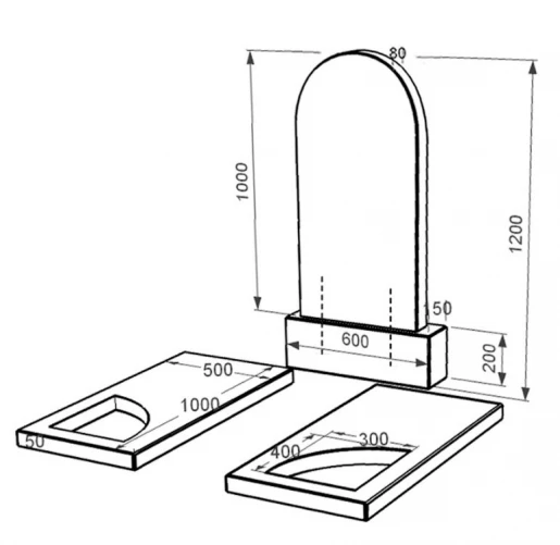 Розміри Гранітний пам'ятник з вирізаним куточком подвійний із чорного граніту Коростишів к18-kor-pf-100-50-08-006