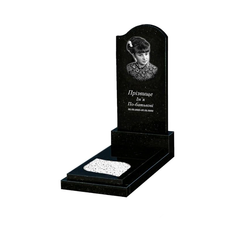 Основне Гранітний пам'ятник на кладовище одинарний із чорного граніту Коростишів з листом різьблена робота к13-kor-pf-120-60-08-011-r