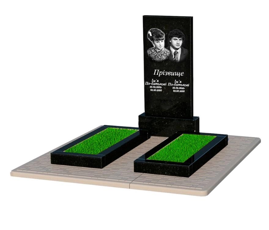 Основне Гранітний кам'яний надгробок простий без різьблених робіт подвійний із чорного граніту Коростишів к14-kor-pf-100-50-08-001-pbd2
