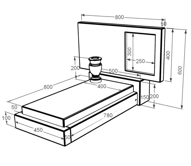 Розміри Мармуровий пам'ятник надгробок жіночий одинарний з білого мармуру Волокас без різьблених робіт к12-vol-pf-40-80-05-001