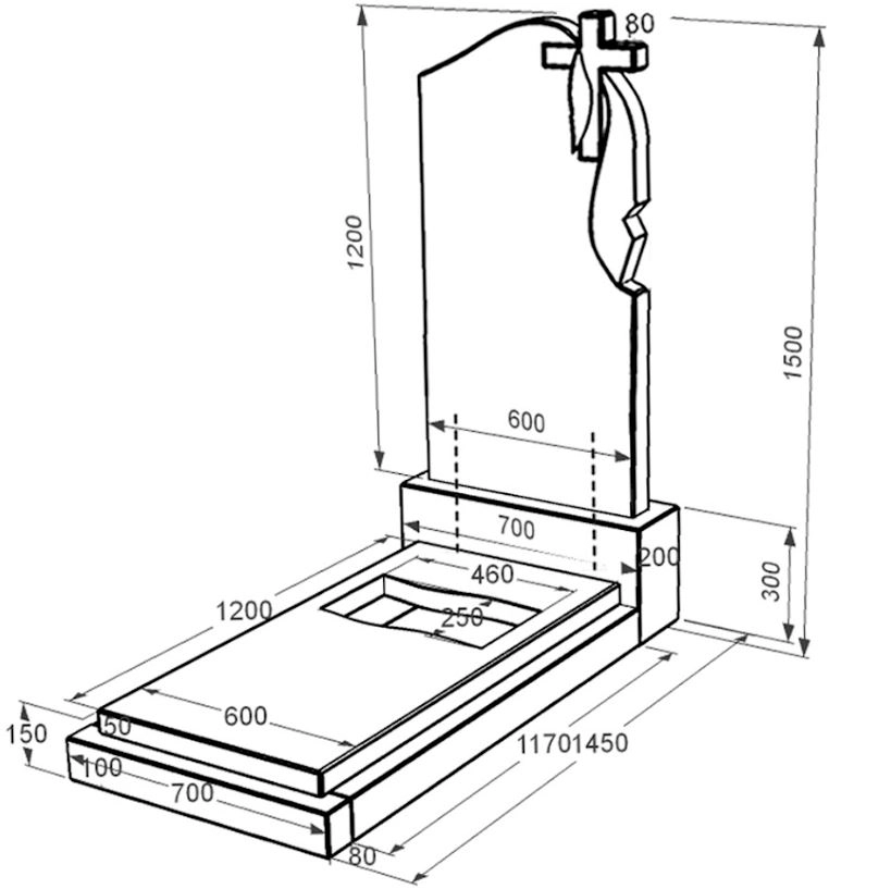Размеры Гранитный памятник с резным флагом одинарный из черного гранита Коростышев к6-kor-npf-120-60-08-142-r