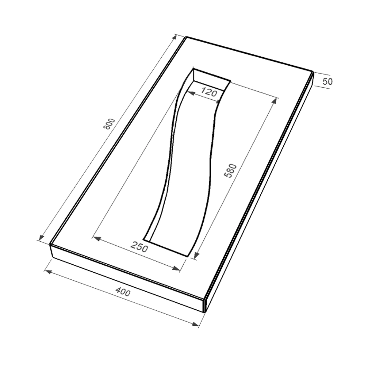 Размеры Надгробная плита узкая 800x400x50 из гранита Полоса с неполированными фасками Коростышевского карьера левая pl-kor-npf-npt-80-40-05-POLOSA-l