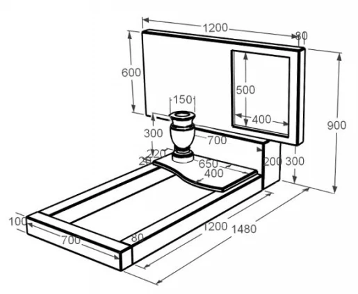 Размеры Мраморное надгробие прямоугольной формы из мрамора Дайна с волной резное к5-dan-pf-60-120-08-001