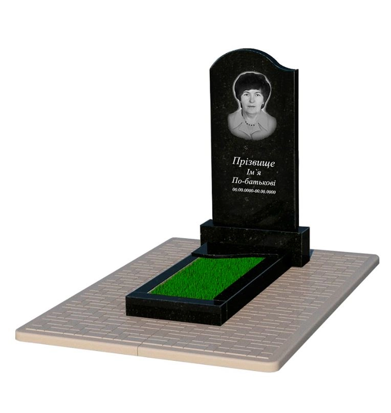 Основне Надгробний пам'ятник із граніту мамі одинарний із чорного граніту Коростишів з хвилею різьблений к4-kor-pf-100-50-08-011-pbd2