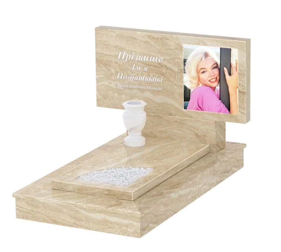 Основне Мармуровий пам'ятник горизонтальний одинарний з мармуру Дайна з вирізаним куточком к9-dan-pf-50-100-05-001-ck