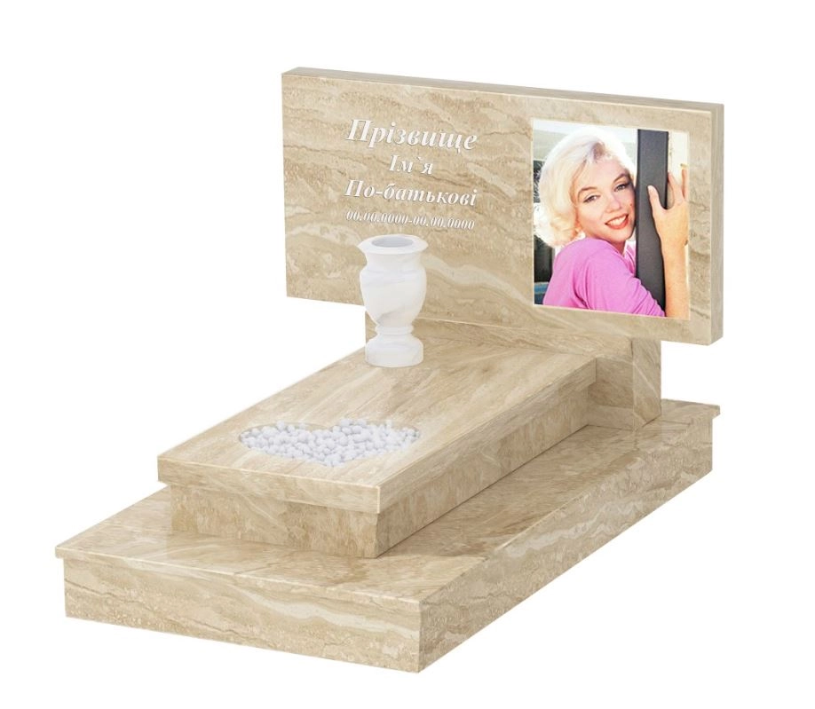 Основне Мармуровий пам'ятник стела 50х100 см одинарний з мармуру Дайна з серцем різьблена робота к11-dan-pf-50-100-05-001-ck