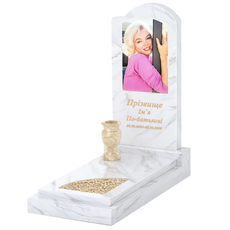 Основне Пам'ятник із мармуру з одним надгробком з білого мармуру Волокас з вирізаним куточком к24-vol-pf-100-50-08-011-r