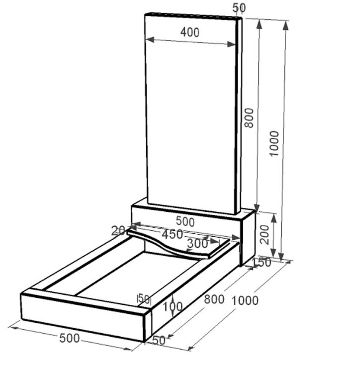 Розміри Гранітний пам'ятник для тата одинарний із чорного граніту Коростишів з хвилею різьблений к5-kor-pf-80-40-05-001-l