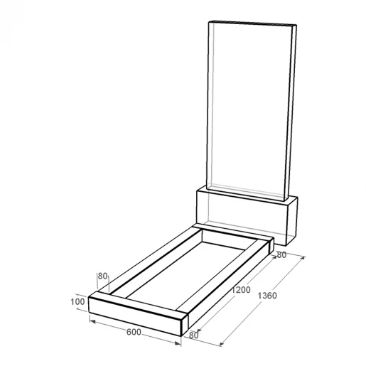 Розміри Квітник для пам'ятника чорного кольору 1360x600x100 з граніту серія Базіс із неполірованими фасками Коростишівського кар'єру cv-kor-npf-1360-600-Bazys-4