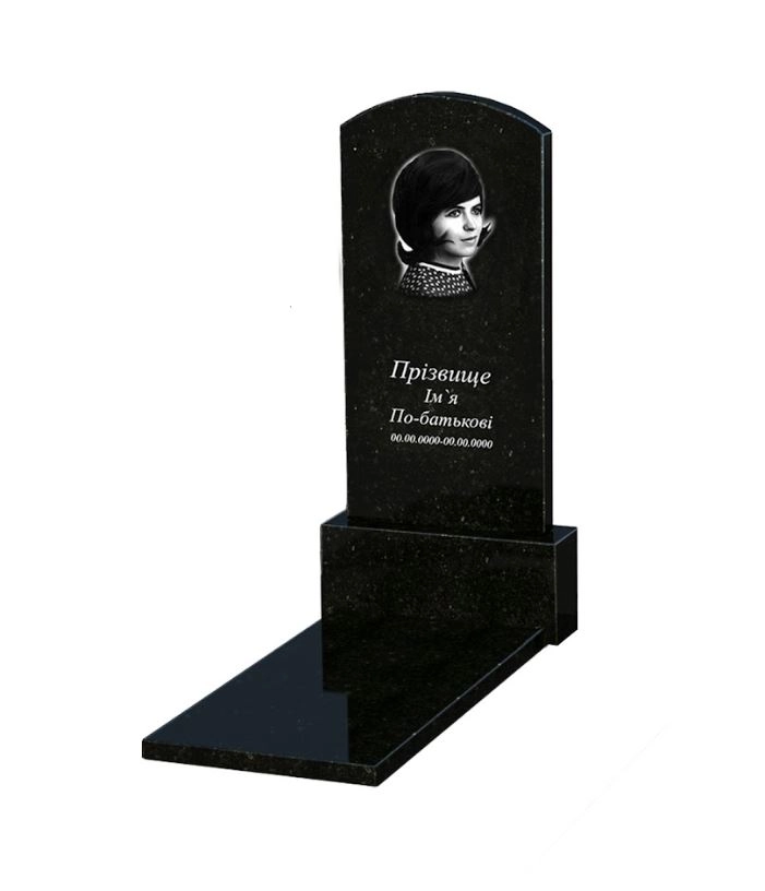 Основне Гранітний пам'ятник доньці одинарний із чорного граніту Коростишів з дугою різьблений к7-kor-pf-120-60-08-009