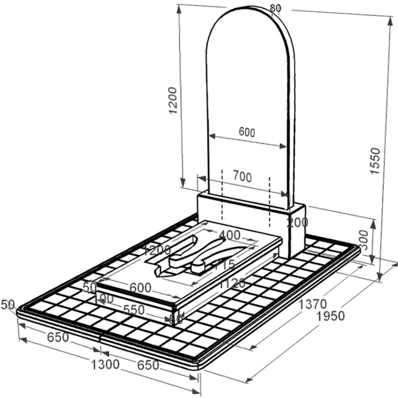 Размеры Гранитный памятник с 1 надгробием одинарный из черного гранита Коростышев с Трезубом вырезанным к8-kor-pf-120-60-08-006-pbd3
