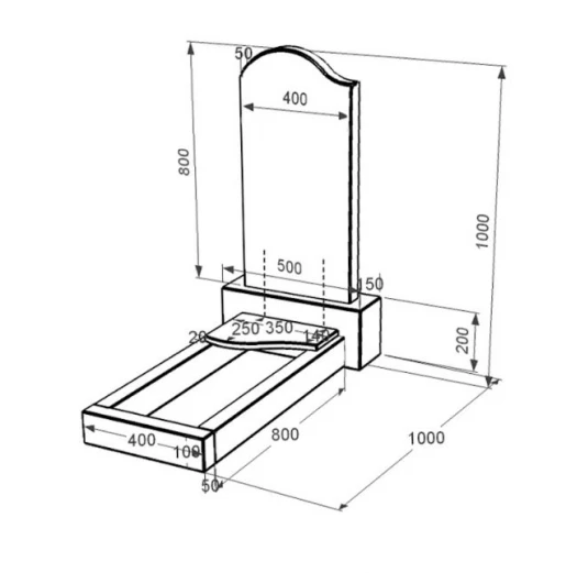 Размеры Гранитный памятник 100 см высотой одинарный из черного гранита Коростышев с волной резной к4-kor-pf-80-40-05-011-l