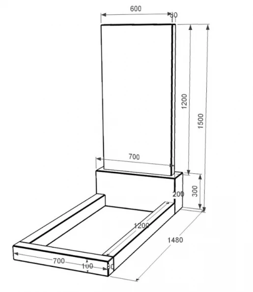 Размеры Гранитная плита на могилу для сына одинарная из черного гранита Коростышев без резных работ к2-kor-pf-120-60-08-001