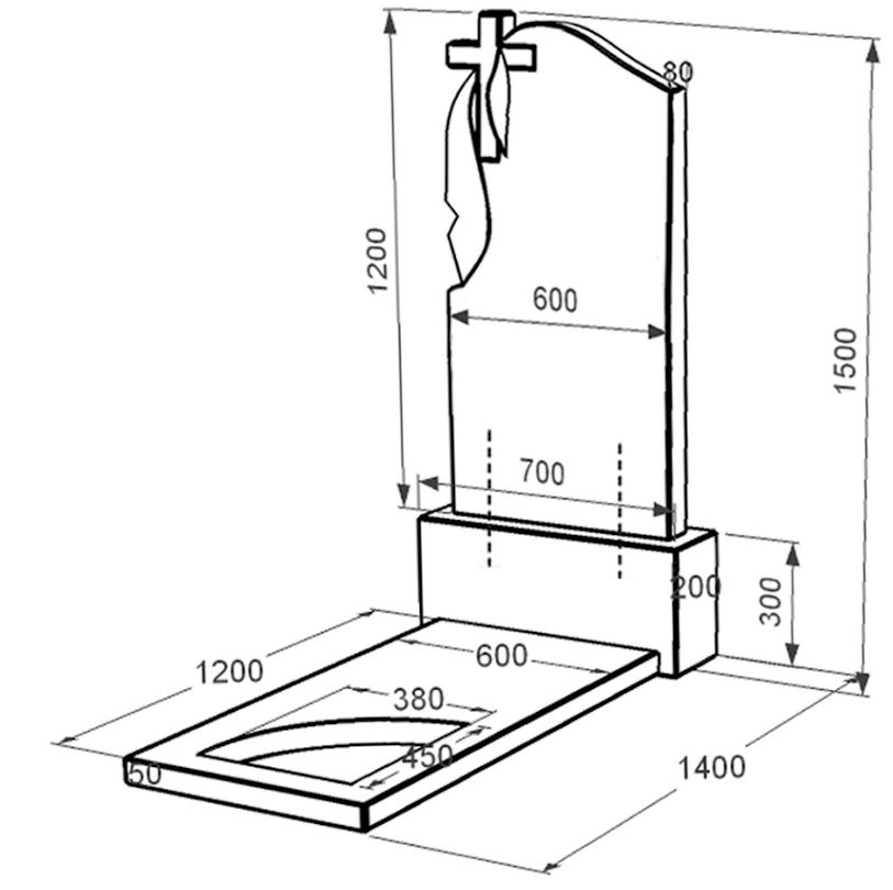 Размеры Гранитный памятник с вырезанным уголком одинарный из черного гранита Коростышев к9-kor-pf-120-60-08-142