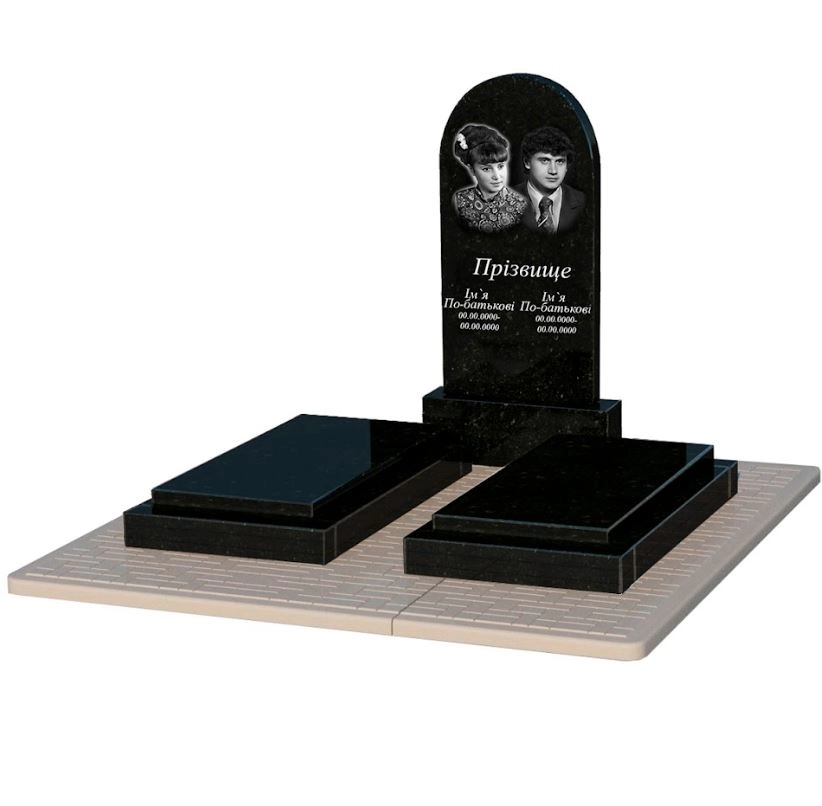 Основное Памятник из гранита с полным полированием сторон двойной из черного гранита Коростышев с полукруглой стелой к21-kor-pf-100-50-08-006-pbd2