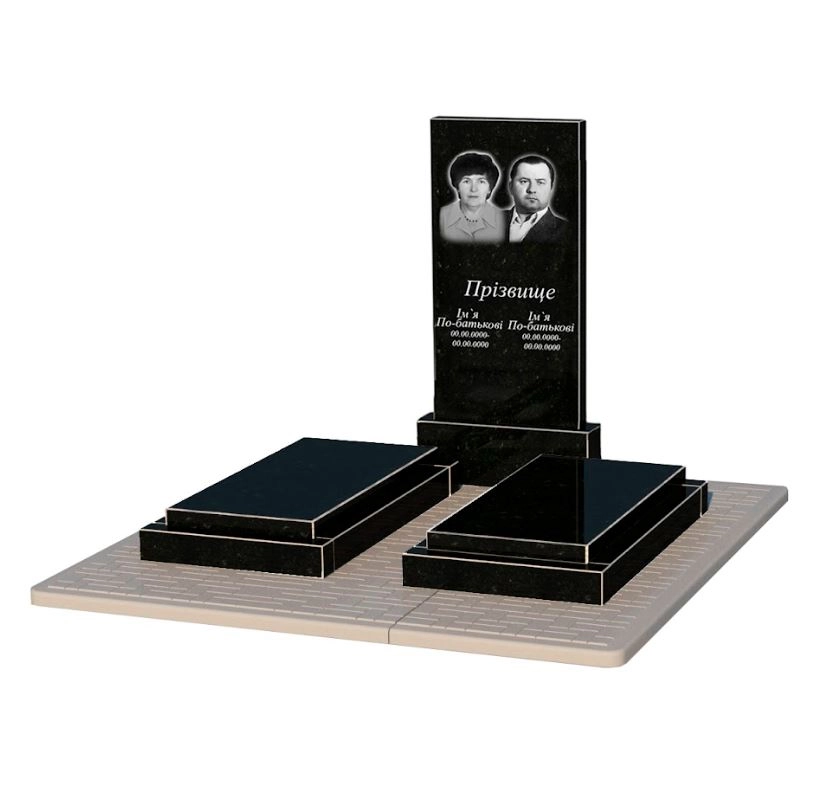 Основне Гранітний пам'ятник на могилу висотою 120 см подвійний із чорного граніту Коростишів без різьблених робіт к23-kor-npf-100-50-08-001-pbd2