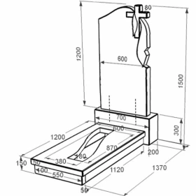 Размеры Гранитный памятник широкого размера одинарный из черного гранита Коростышев с крестом и плащаницей резной к23-kor-npf-120-60-08-142-r