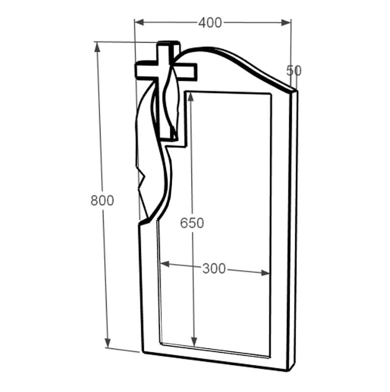Розміри Стела пам'ятника на могилу 800x400x50 вертикальна з полірованими фасками з Токівського граніту ліва stn-tok-pf-80-40-05-142-L