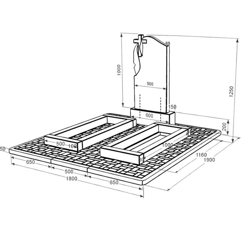 Розміри Пам'ятник із граніту з хрестом різьблений подвійний із чорного граніту Коростишів з плащаницею різьблений к14-kor-npf-100-50-08-142-pbd2
