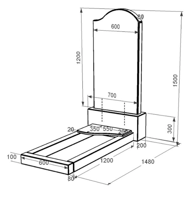 Размеры Гранитный памятник с одним надгробием одинарный из черного гранита Коростышев с волной резной к3-kor-pf-120-60-08-011-r