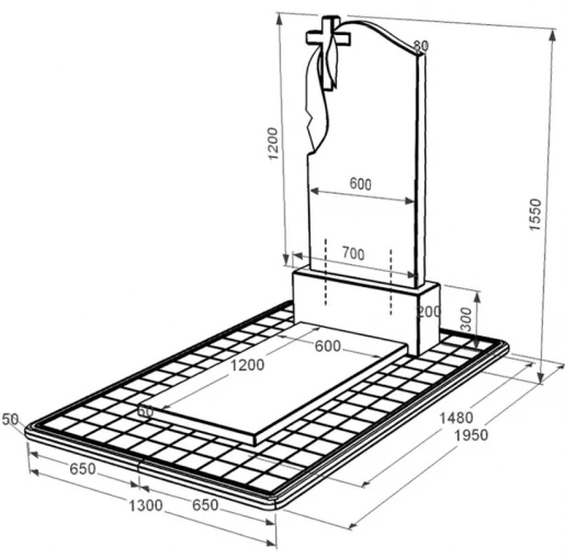 Розміри Гранітний пам'ятник з надгробною плитою одинарний із чорного граніту Коростишів з хрестом та плащаницею різьблений к7-kor-pf-120-60-08-142-pbd3