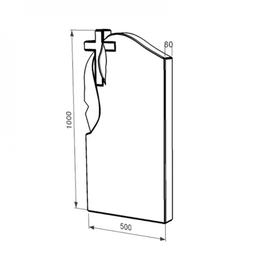 Размеры Стела памятника высотой 100 см 1000x500x80 из гранита вертикальная с неполированными фасками Коростышевского карьера левая st-kor-npf-100-50-08-142