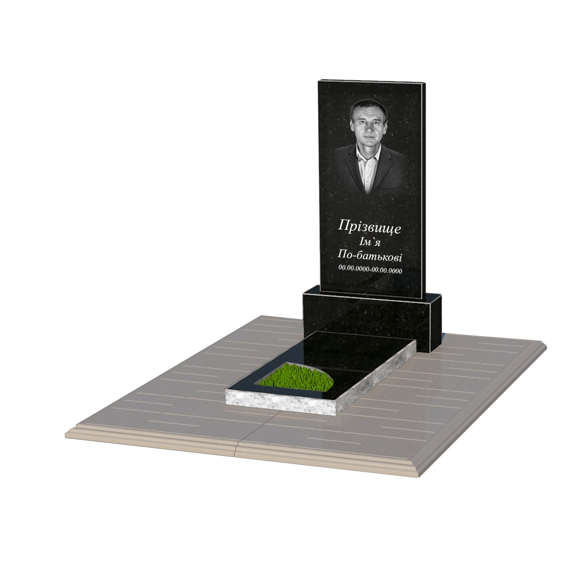 Основное Гранитный памятник высотой 100 см одинарный из черного гранита Коростышев с вырезанным уголком к97-kor-npf-npt-80-40-05-001-pbd1