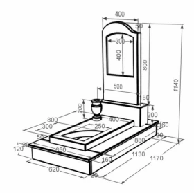 Розміри Мармуровий пам'ятник православний одинарний з мармуру Дайна з вирізаним куточком к9-dan-pf-80-40-05-011-ck