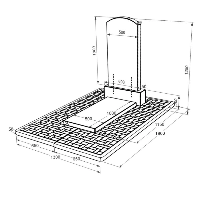 Размеры Гранитный памятник с одним надгробием одинарный с дугой резной из черного гранита Коростышев Дуга 009 к7-kor-pf-100-50-08-009-pbd2