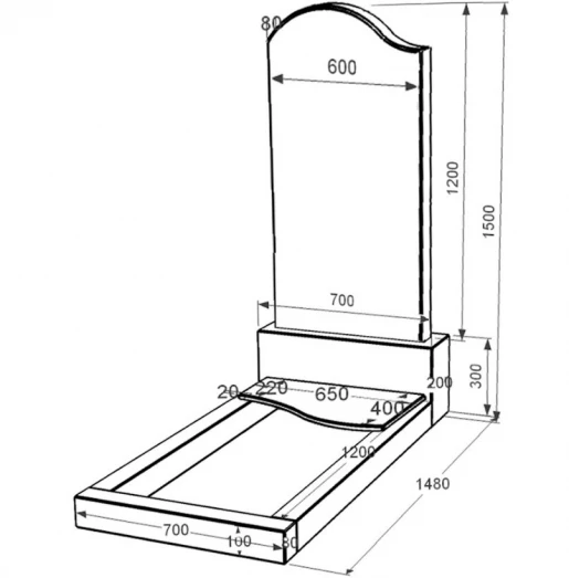 Размеры Гранитный памятник фигурный одинарный из черного гранита Коростышев с волной резной к5-kor-pf-120-60-08-011-l