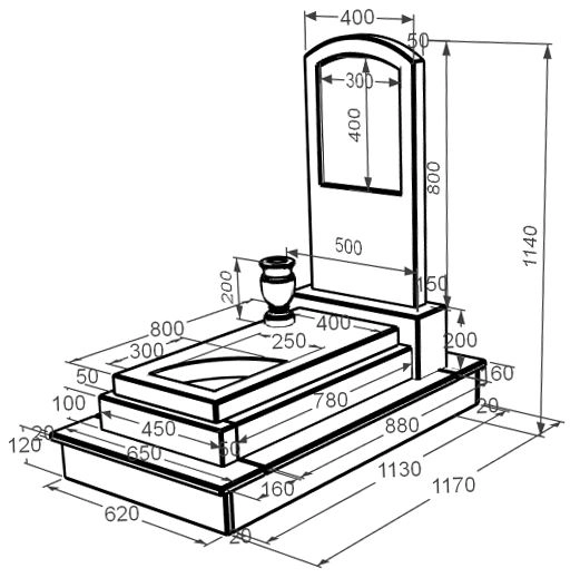 Розміри Мармуровий пам'ятник мамі одинарний з мармуру Дайна з вирізаним куточком к24-dan-pf-80-40-05-009-ck