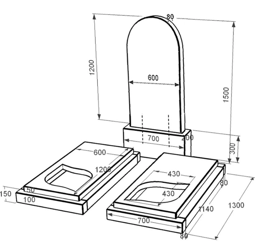 Розміри Пам'ятник із граніту сімейний подвійний із чорного граніту Коростишів з листом різьблена робота к22-kor-npf-120-60-08-006