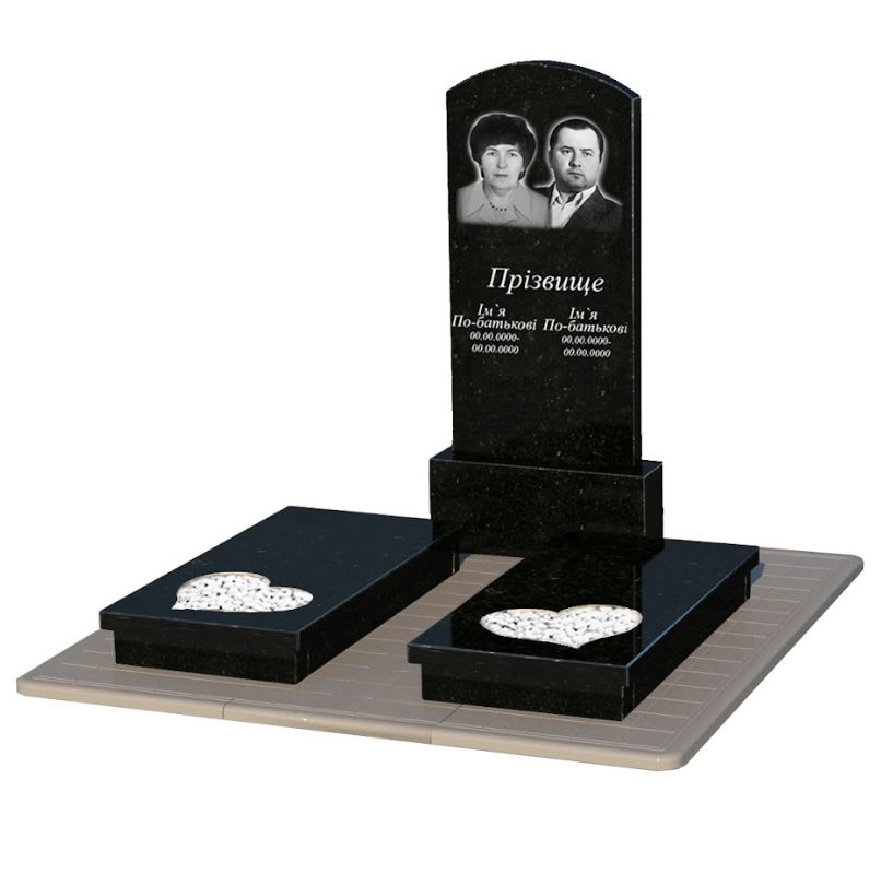 Основне Гранітний пам'ятник надгробний виробництво Україна з серцем різьблена робота із чорного граніту Коростишів Дуга 009 к20-kor-pf-120-60-08-009-pbd3